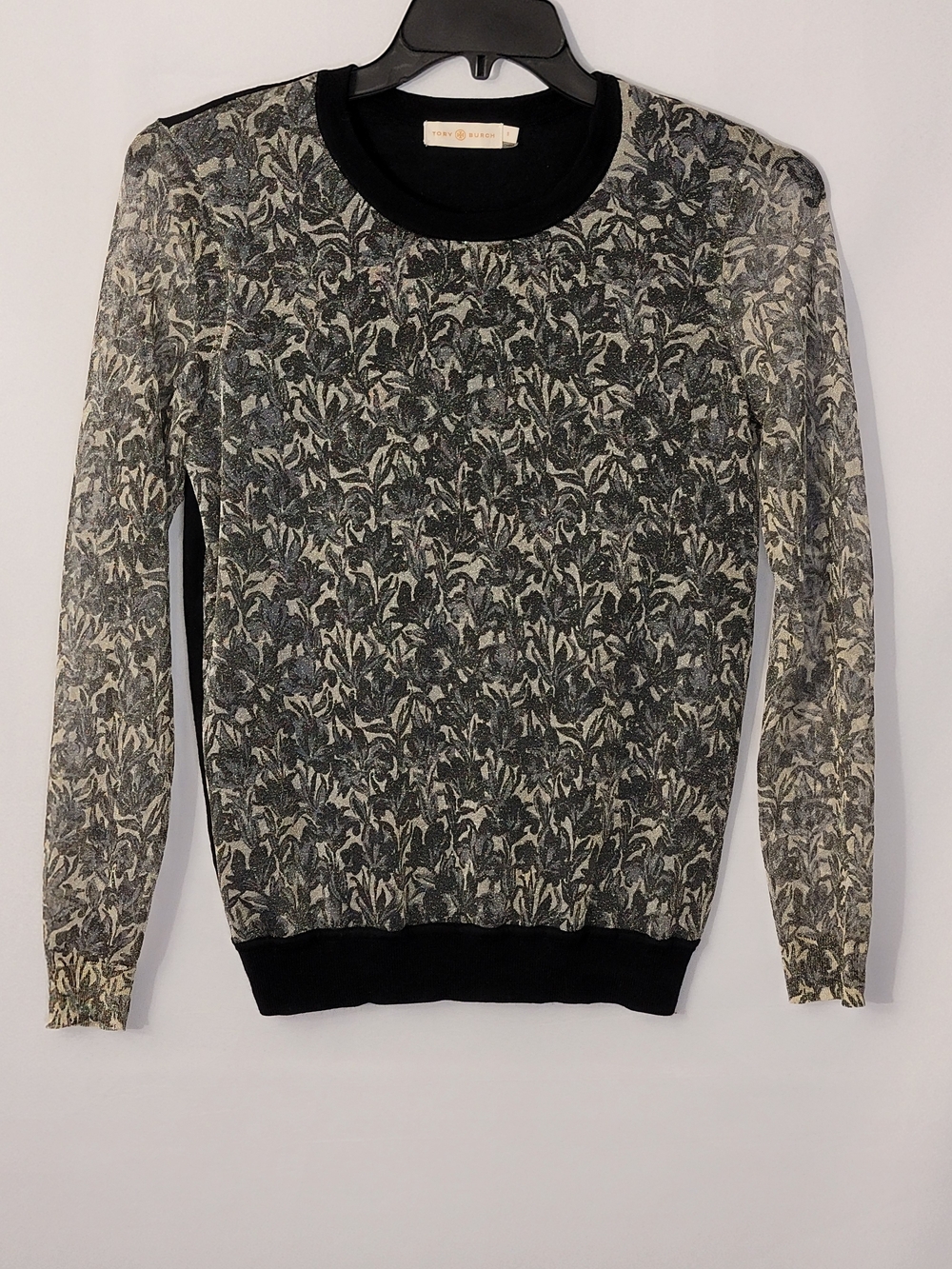Tory Burch Black & Gold Shimmer Merino Wool Sweater Size S
